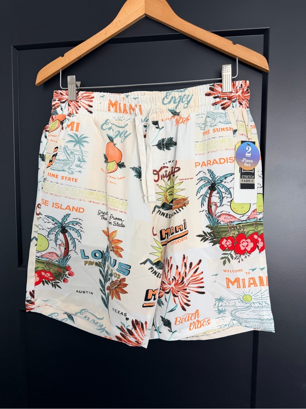 Men's Cream Tropical Print Shorts - Beach Vibes